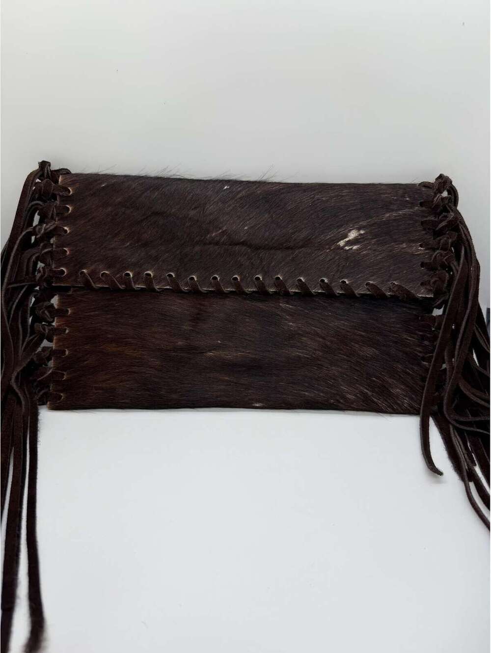Handmade Cowhide Leather Clutch with Fringes, Argentina Brown Envelope Bag